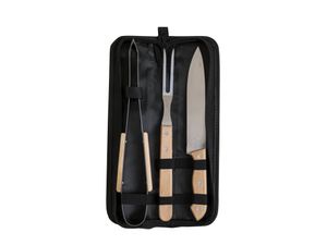 Set Asado Estuche 3 Piezas Acero Inoxidable Mango Madera