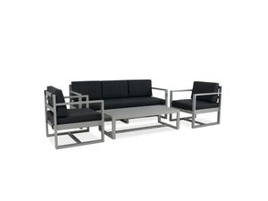 Set Muebles De Exterior Cala Sofá 3 Cuerpos mas 2 Sillones de 1 Cuerpo y Mesa Aluminio Natural
