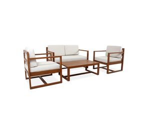 Set Muebles  De Exterior Cala Sofá 2 Cuerpos mas 2 Sillones de 1 Cuerpo y Mesa Aluminio Símil Madera