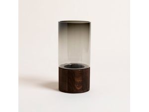 Florero Decorativo Cilindrico Butik Vidrio y Madera 25x12cm