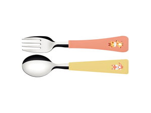 Juego de Cubiertos Infantil Tramontina 2 Piezas Acero Inoxidable Color Naranja y Amarillo